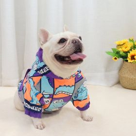 Jarre Aero Bull Winter Fleece-lined Sweater Little Dinosaur Hooded Dog Clothes Fat Dog Short Body Thickened Warm Bulldog Winter (Option: Little Dinosaur-M)