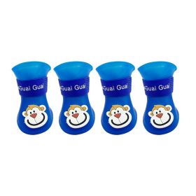 Cartoon Pet Boots Silicone Waterproof Non-slip Soft Bottom Summer Cat Supplies (Option: Blue-S)
