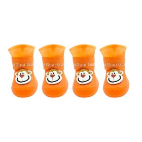 Cartoon Pet Boots Silicone Waterproof Non-slip Soft Bottom Summer Cat Supplies (Option: Orange-XXL)